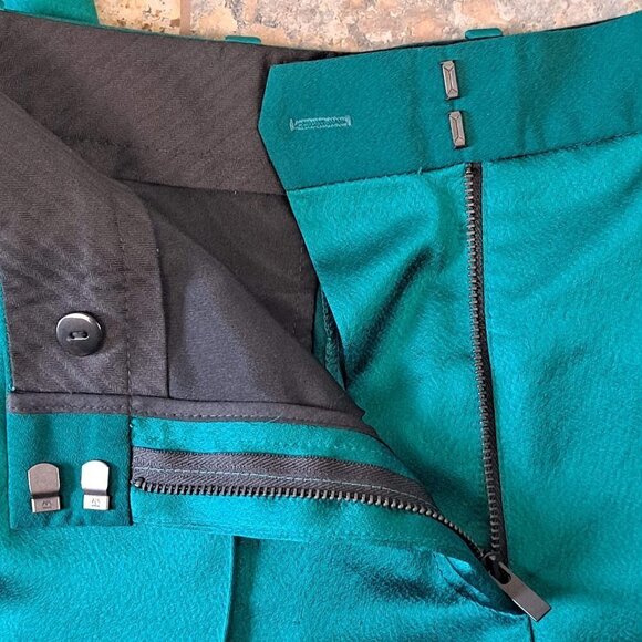 The Kooples Size XS Emerald Satin Cropped Pants Straight Leg Front Pockets NWT - Picture 6 of 15